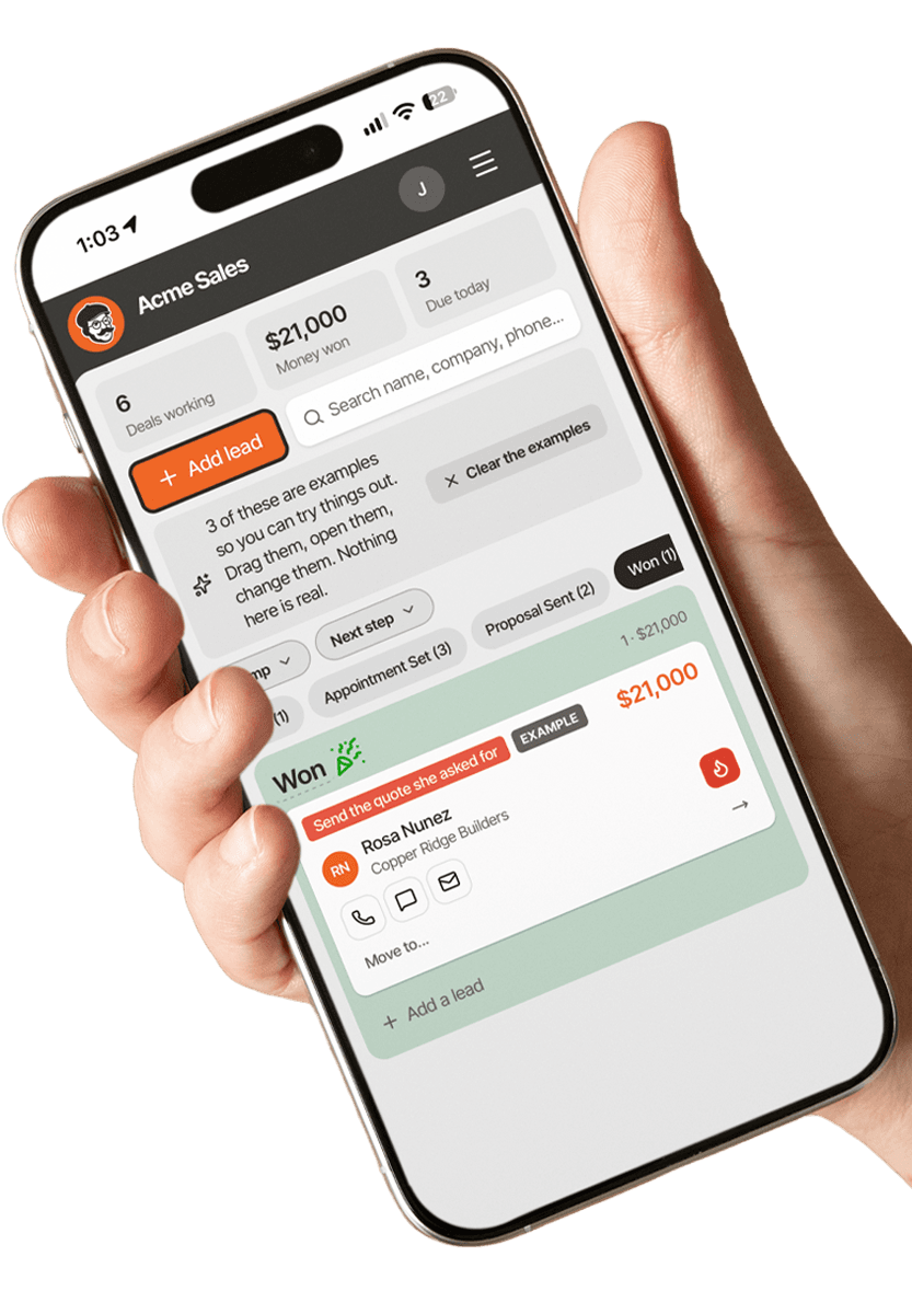 Chumley open on a phone, a deal being moved into Won